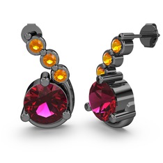 Rodolit garnet ve sitrin 925 ayar siyah rodyum kaplama gümüş küpe