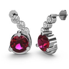 Rodolit garnet ve beyaz zirkon 8 ayar beyaz altın küpe