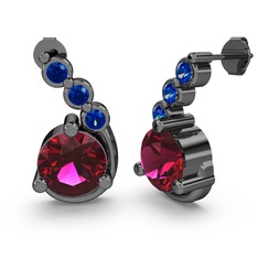 Rodolit garnet ve lab safir 925 ayar siyah rodyum kaplama gümüş küpe