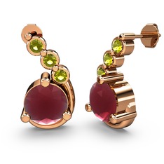 Lilya Küpe - Kök yakut ve peridot 14 ayar rose altın küpe #15lb7ah