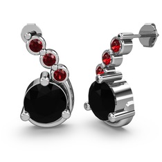 Lilya Küpe - Siyah zirkon ve garnet 14 ayar beyaz altın küpe #15lknw6