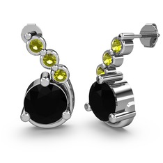 Lilya Küpe - Siyah zirkon ve peridot 8 ayar beyaz altın küpe #15n6wt0