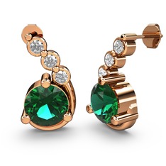 Yeşil kuvars ve pırlanta 14 ayar rose altın küpe (0.108 karat)