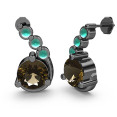 Lilya Küpe - Dumanlı kuvars ve kök zümrüt 925 ayar siyah rodyum kaplama gümüş küpe #15rl3ql