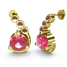 Pembe kuvars ve kök yakut 14 ayar altın küpe