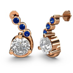 Lilya Küpe - Swarovski ve lab safir 14 ayar rose altın küpe #17k74v2