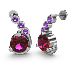 Rodolit garnet ve ametist 8 ayar beyaz altın küpe