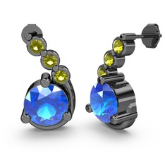 Lilya Küpe - Akuamarin ve peridot 925 ayar siyah rodyum kaplama gümüş küpe #182r6ou