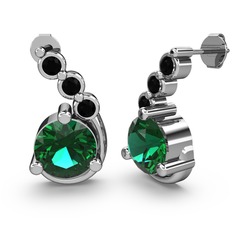 Lilya Küpe - Yeşil kuvars ve siyah zirkon 8 ayar beyaz altın küpe #1915c7e