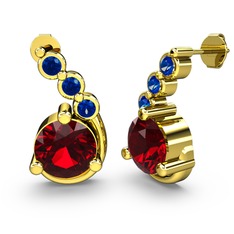 Garnet ve lab safir 8 ayar altın küpe