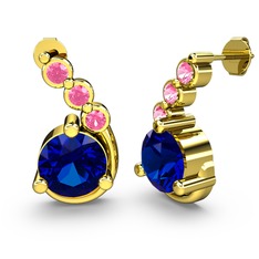 Lilya Küpe - Lab safir ve pembe kuvars 925 ayar altın kaplama gümüş küpe #19m41cd