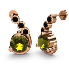 Peridot ve siyah zirkon 18 ayar rose altın küpe