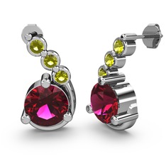 Lilya Küpe - Rodolit garnet ve peridot 14 ayar beyaz altın küpe #1blrhp3