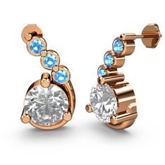 Lilya Küpe - Beyaz zirkon ve akuamarin 14 ayar rose altın küpe #1ciel06