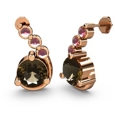 Lilya Küpe - Dumanlı kuvars ve kök yakut 18 ayar rose altın küpe #1cocuny