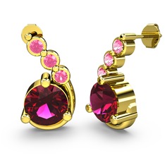 Rodolit garnet ve pembe kuvars 14 ayar altın küpe