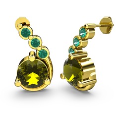 Lilya Küpe - Peridot ve yeşil kuvars 8 ayar altın küpe #1e2s2su