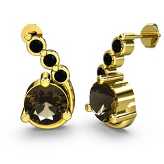 Lilya Küpe - Dumanlı kuvars ve siyah zirkon 925 ayar altın kaplama gümüş küpe #1f3319y