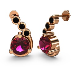 Rodolit garnet ve siyah zirkon 14 ayar rose altın küpe