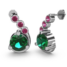 Lilya Küpe - Yeşil kuvars ve rodolit garnet 14 ayar beyaz altın küpe #1fxmqw3