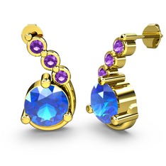 Lilya Küpe - Akuamarin ve ametist 18 ayar altın küpe #1g8muo8