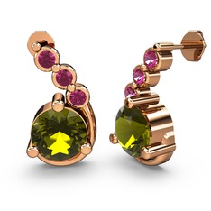 Lilya Küpe - Peridot ve rodolit garnet 18 ayar rose altın küpe #1gpex0n