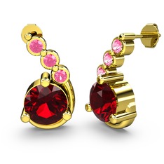 Garnet ve pembe kuvars 14 ayar altın küpe