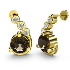 Dumanlı kuvars ve swarovski 8 ayar altın küpe