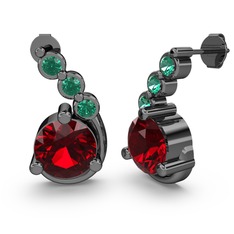 Garnet ve yeşil kuvars 925 ayar siyah rodyum kaplama gümüş küpe