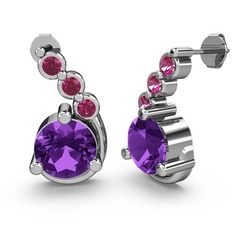 Lilya Küpe - Ametist ve rodolit garnet 14 ayar beyaz altın küpe #1ixf2zy