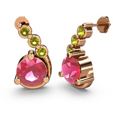 Lilya Küpe - Pembe kuvars ve peridot 18 ayar rose altın küpe #1iy88jn