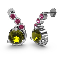Lilya Küpe - Peridot ve rodolit garnet 18 ayar beyaz altın küpe #1kb8569