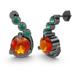 Lilya Küpe - Sitrin ve yeşil kuvars 925 ayar siyah rodyum kaplama gümüş küpe #1kg2ae6