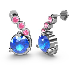 Lilya Küpe - Akuamarin ve pembe kuvars 14 ayar beyaz altın küpe #1kjchvb