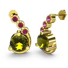 Peridot ve rodolit garnet 14 ayar altın küpe
