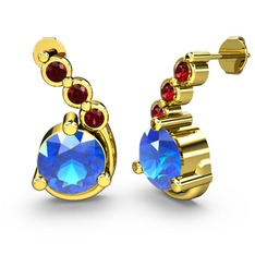 Akuamarin ve garnet 18 ayar altın küpe