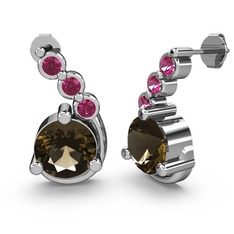 Dumanlı kuvars ve rodolit garnet 925 ayar gümüş küpe