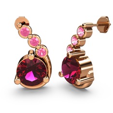 Lilya Küpe - Rodolit garnet ve pembe kuvars 8 ayar rose altın küpe #1lqmrxt