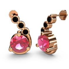 Lilya Küpe - Pembe kuvars ve siyah zirkon 14 ayar rose altın küpe #1madmyr