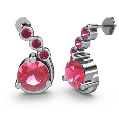 Pembe kuvars ve rodolit garnet 14 ayar beyaz altın küpe