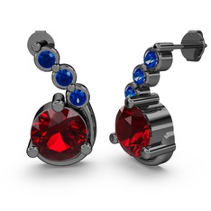 Garnet ve lab safir 925 ayar siyah rodyum kaplama gümüş küpe