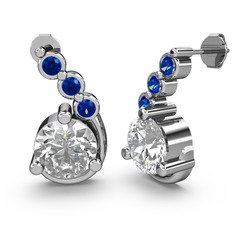 Lilya Küpe - Swarovski ve lab safir 14 ayar beyaz altın küpe #1nk2qs