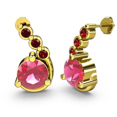 Lilya Küpe - Pembe kuvars ve garnet 18 ayar altın küpe #1nrmso6