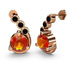 Lilya Küpe - Sitrin ve siyah zirkon 925 ayar rose altın kaplama gümüş küpe #1o2tp17