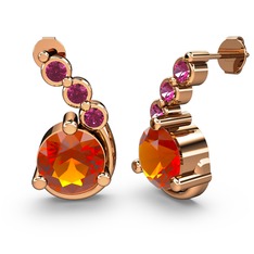 Sitrin ve rodolit garnet 925 ayar rose altın kaplama gümüş küpe