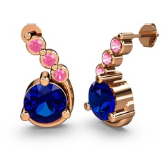 Lab safir ve pembe kuvars 8 ayar rose altın küpe