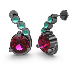 Rodolit garnet ve kök zümrüt 925 ayar siyah rodyum kaplama gümüş küpe