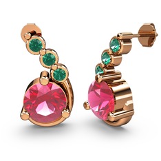 Pembe kuvars ve yeşil kuvars 14 ayar rose altın küpe