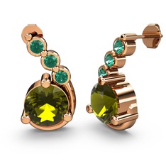 Peridot ve yeşil kuvars 14 ayar rose altın küpe