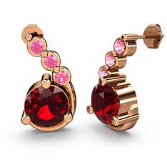 Lilya Küpe - Garnet ve pembe kuvars 8 ayar rose altın küpe #1pu4boj